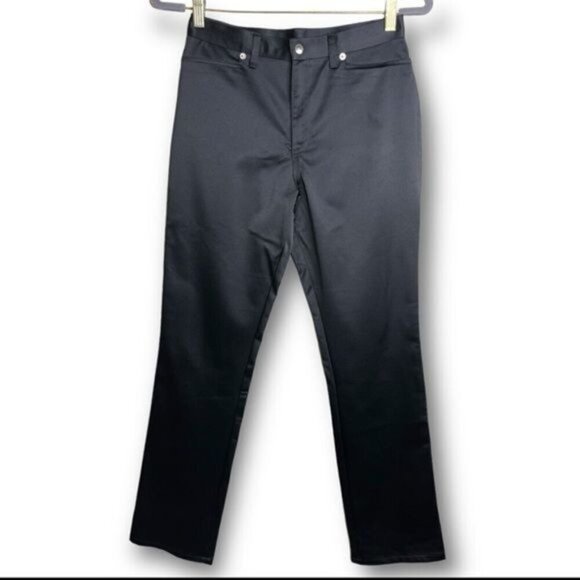 Vintage Y2K 90s Mandee Juniors Size 7/8 Black Shiny Glam Rock High Rise Pants - Picture 1 of 9
